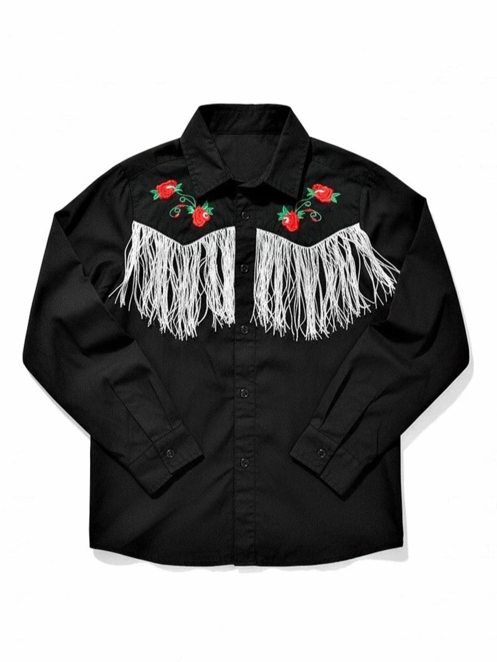 Western Fringe Embroidered Shirt in Black & White Like New